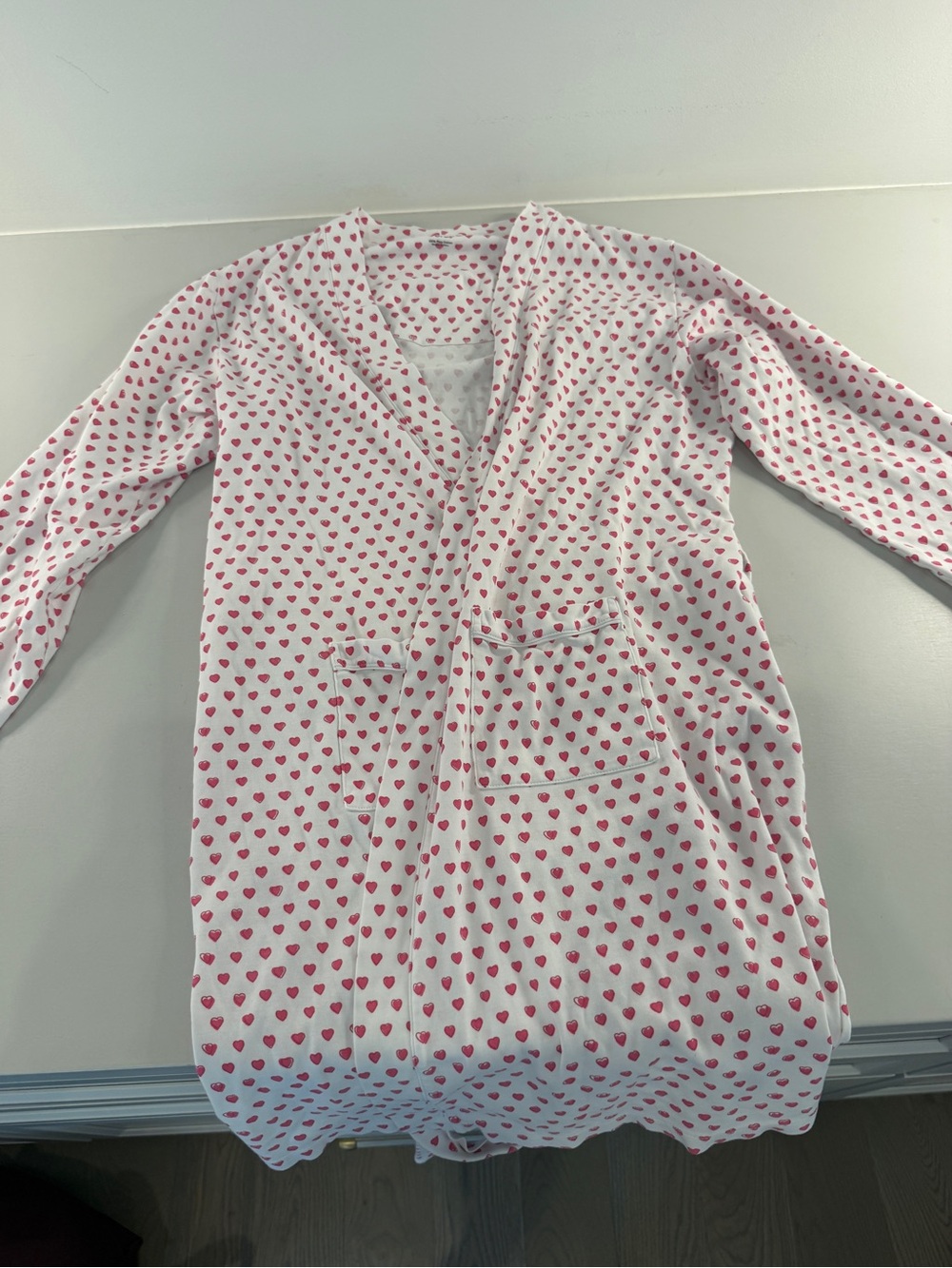 Roller Rabbit White Pima Cotton Robe with Pink Heart Print
